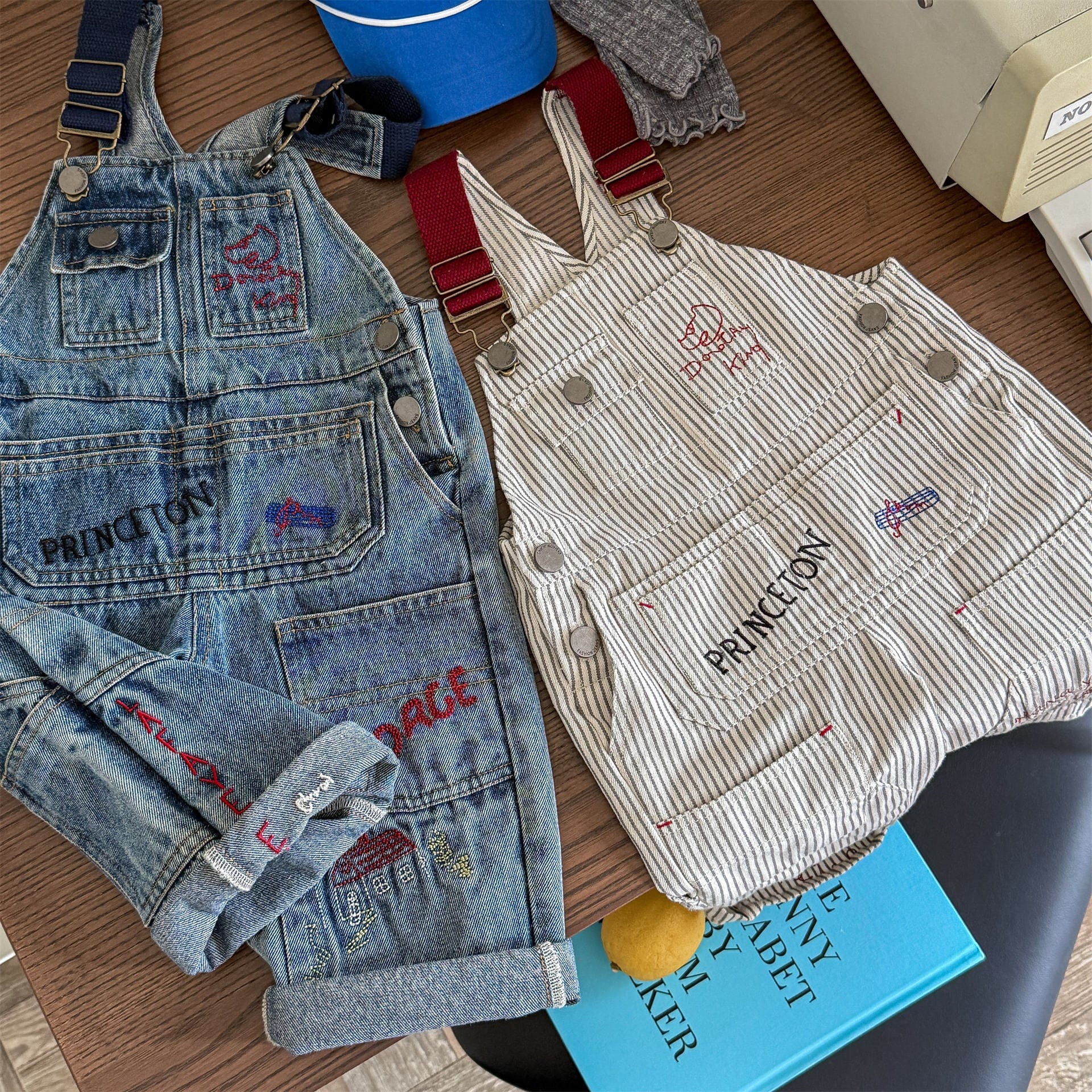 オーバーオール レターロゴ刺繍デニムオーバーオール サロペット【mh0010816】