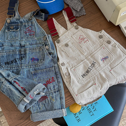 オーバーオール レターロゴ刺繍デニムオーバーオール サロペット【mh0010816】