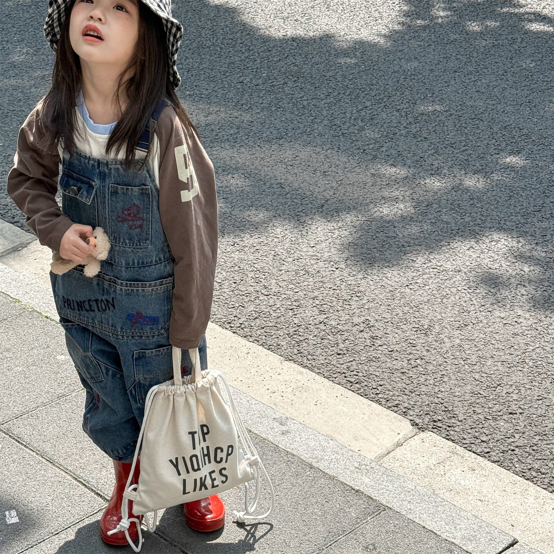 オーバーオール レターロゴ刺繍デニムオーバーオール サロペット【mh0010816】