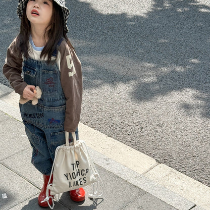 オーバーオール レターロゴ刺繍デニムオーバーオール サロペット【mh0010816】