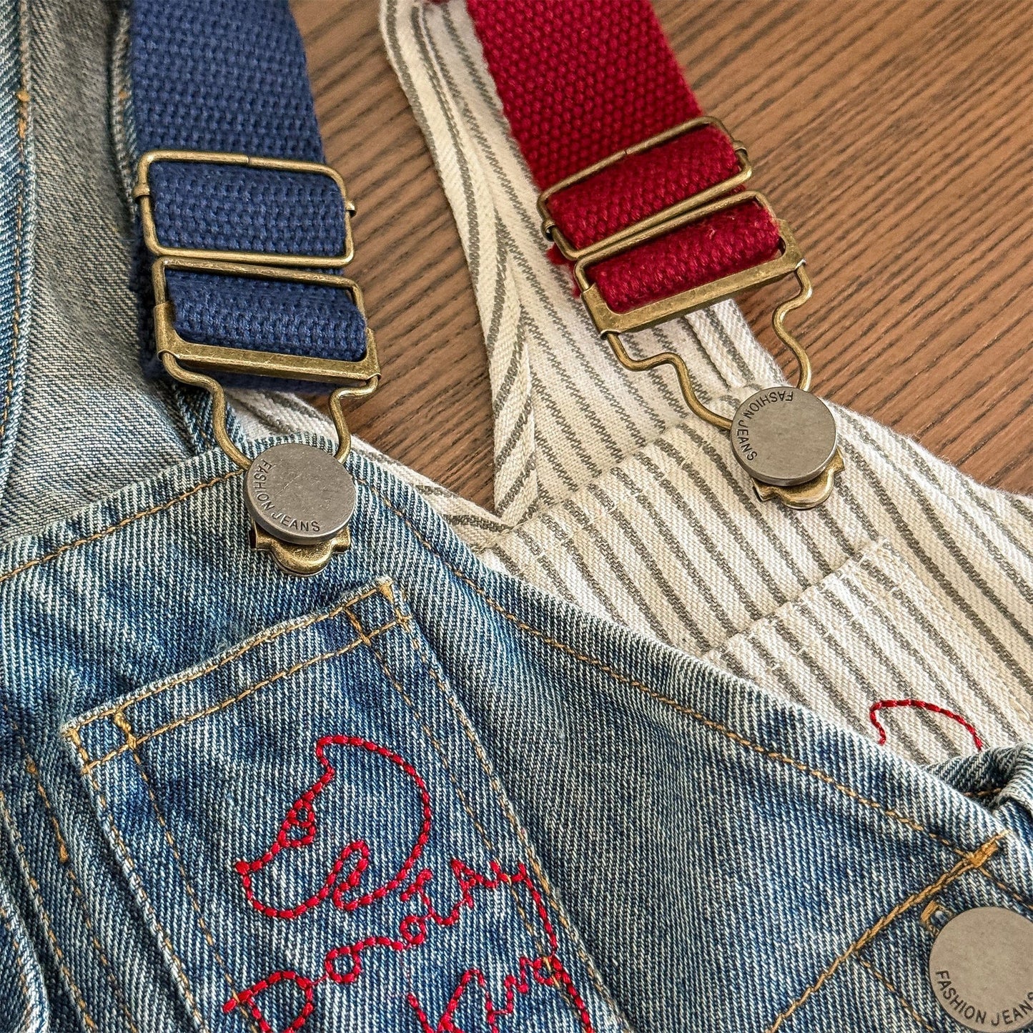 オーバーオール レターロゴ刺繍デニムオーバーオール サロペット【mh0010816】