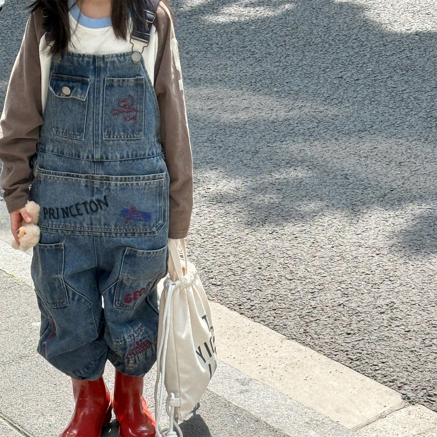 オーバーオール レターロゴ刺繍デニムオーバーオール サロペット【mh0010816】