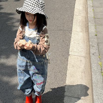 オーバーオール レターロゴ刺繍デニムオーバーオール サロペット【mh0010816】