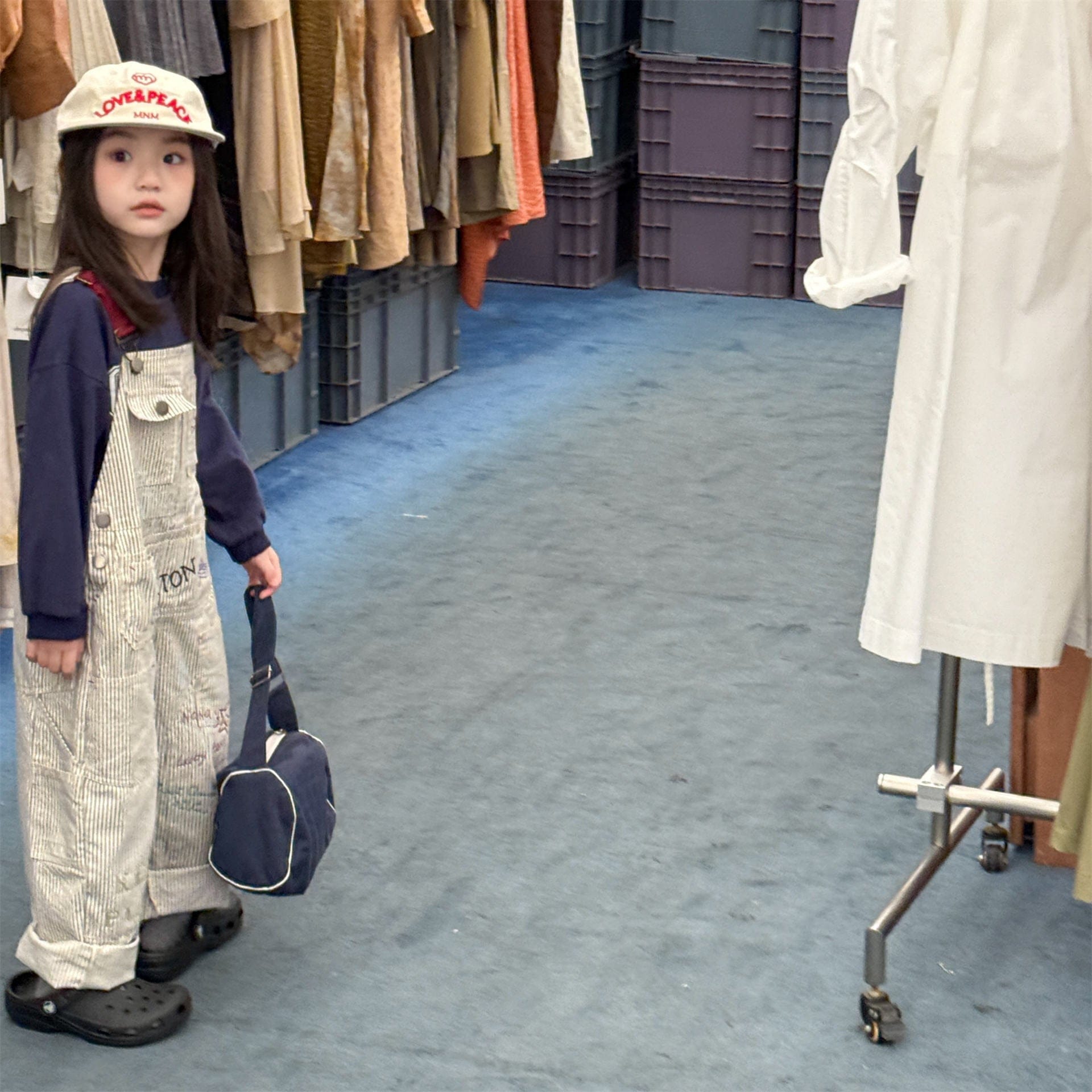 オーバーオール レターロゴ刺繍デニムオーバーオール サロペット【mh0010816】