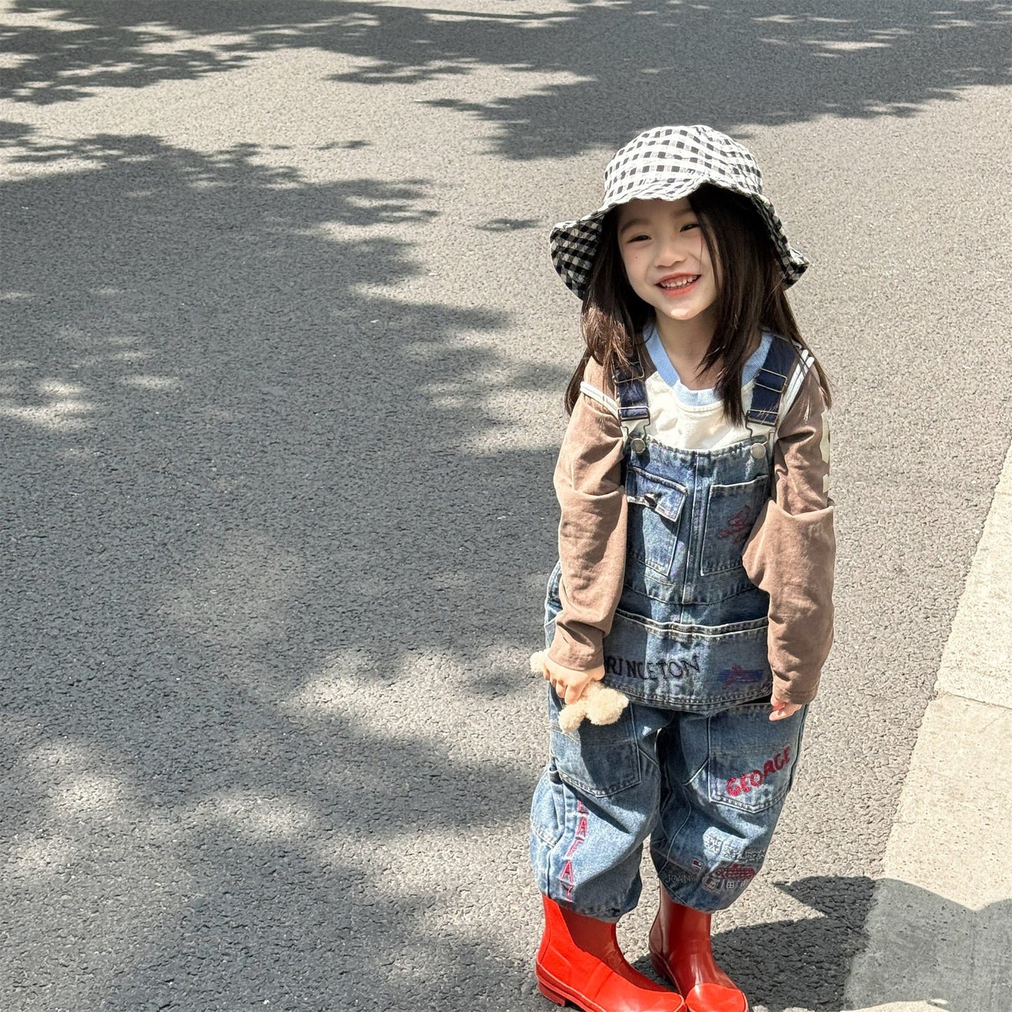 オーバーオール レターロゴ刺繍デニムオーバーオール サロペット【mh0010816】