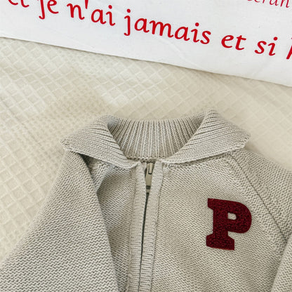 カーディガン・パーカー ワッペン付きジップアップニットカーディガンセーター【mh0010903】