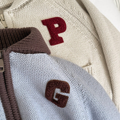 カーディガン・パーカー ワッペン付きジップアップニットカーディガンセーター【mh0010903】