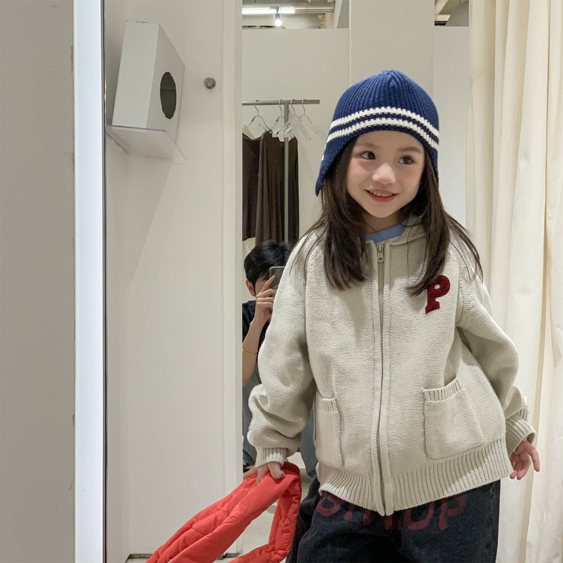 カーディガン・パーカー ワッペン付きジップアップニットカーディガンセーター【mh0010903】