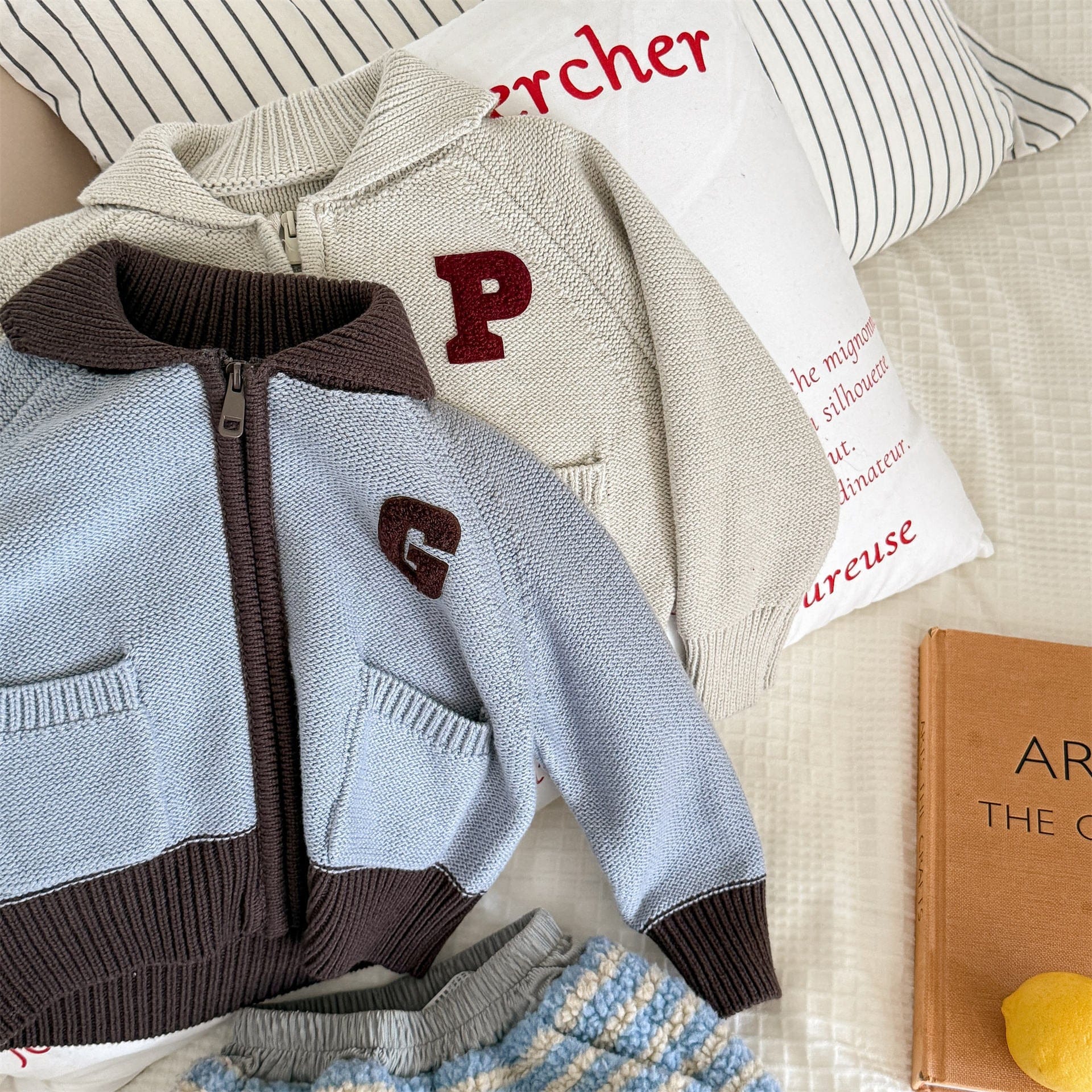 カーディガン・パーカー ワッペン付きジップアップニットカーディガンセーター【mh0010903】