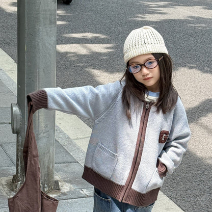 カーディガン・パーカー ワッペン付きジップアップニットカーディガンセーター【mh0010903】