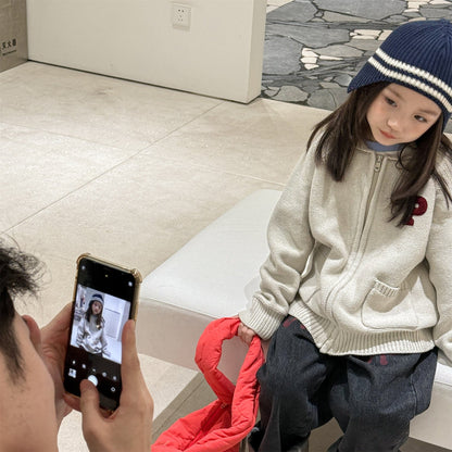 カーディガン・パーカー ワッペン付きジップアップニットカーディガンセーター【mh0010903】