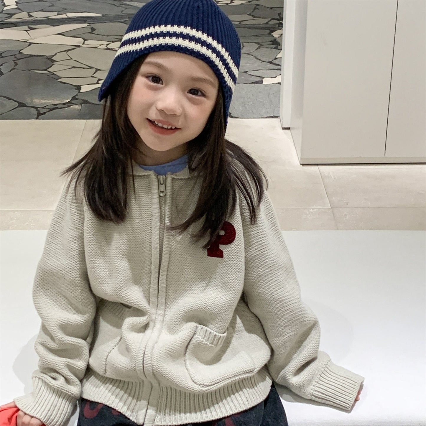 カーディガン・パーカー ワッペン付きジップアップニットカーディガンセーター【mh0010903】