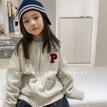 カーディガン・パーカー ワッペン付きジップアップニットカーディガンセーター【mh0010903】