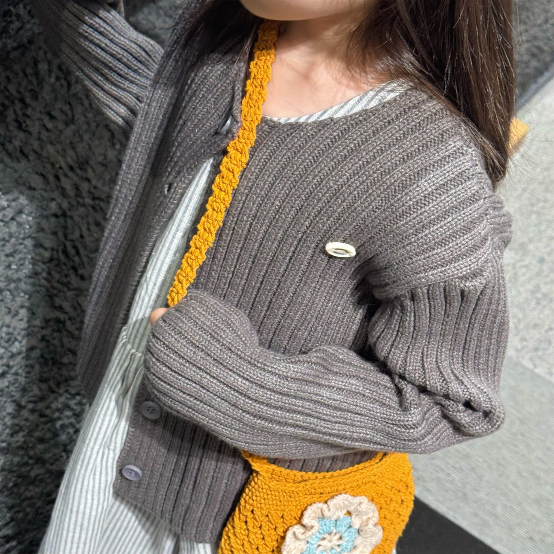 カーディガン・パーカー リブ編みニットカーディガン【mh0010905】