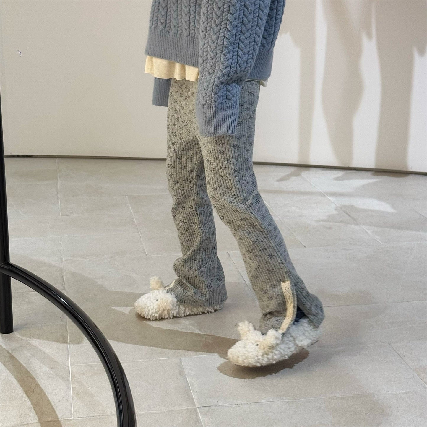 レギンスパンツ レースパッチスリットリブレギンスパンツ【mh0010908】