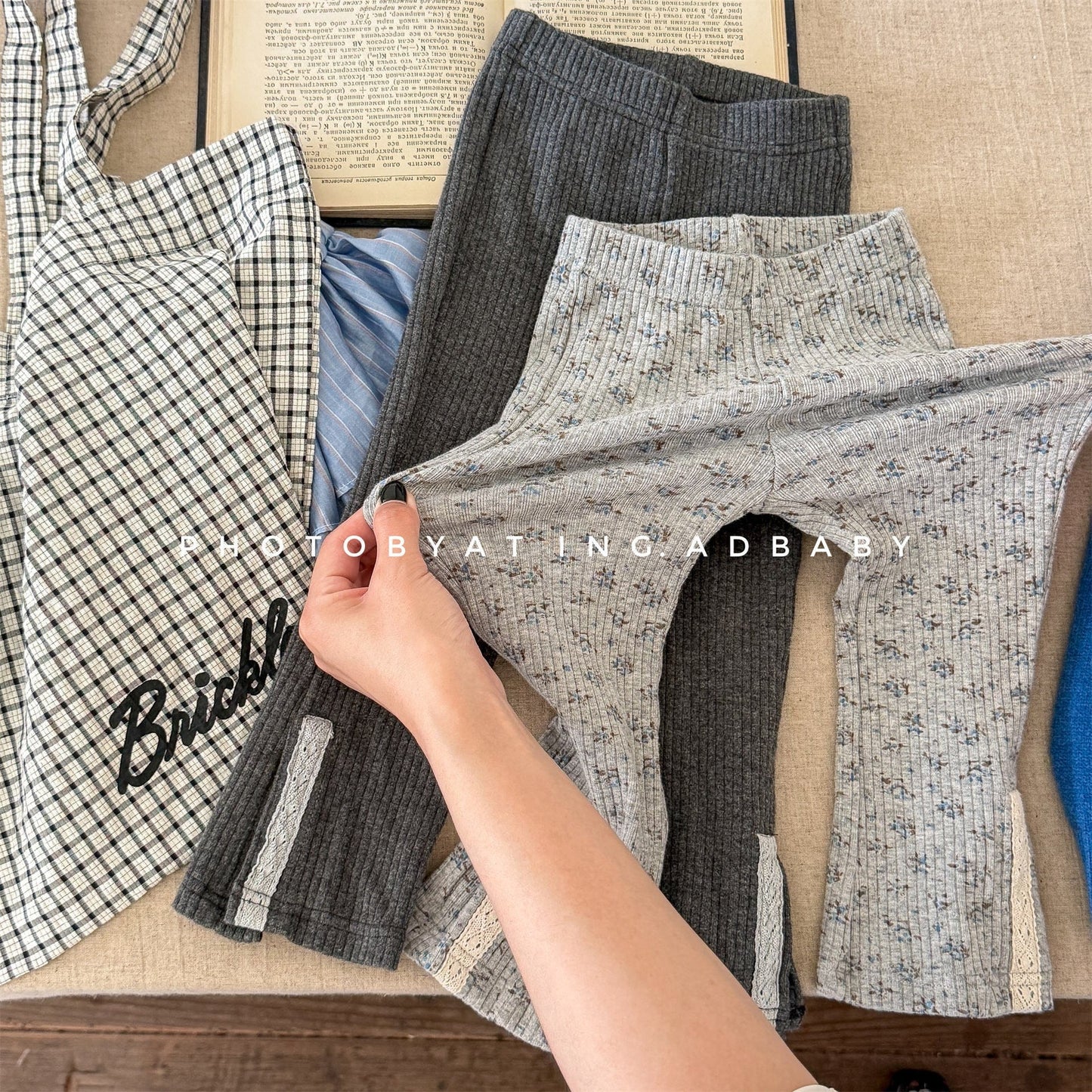 レギンスパンツ レースパッチスリットリブレギンスパンツ【mh0010908】