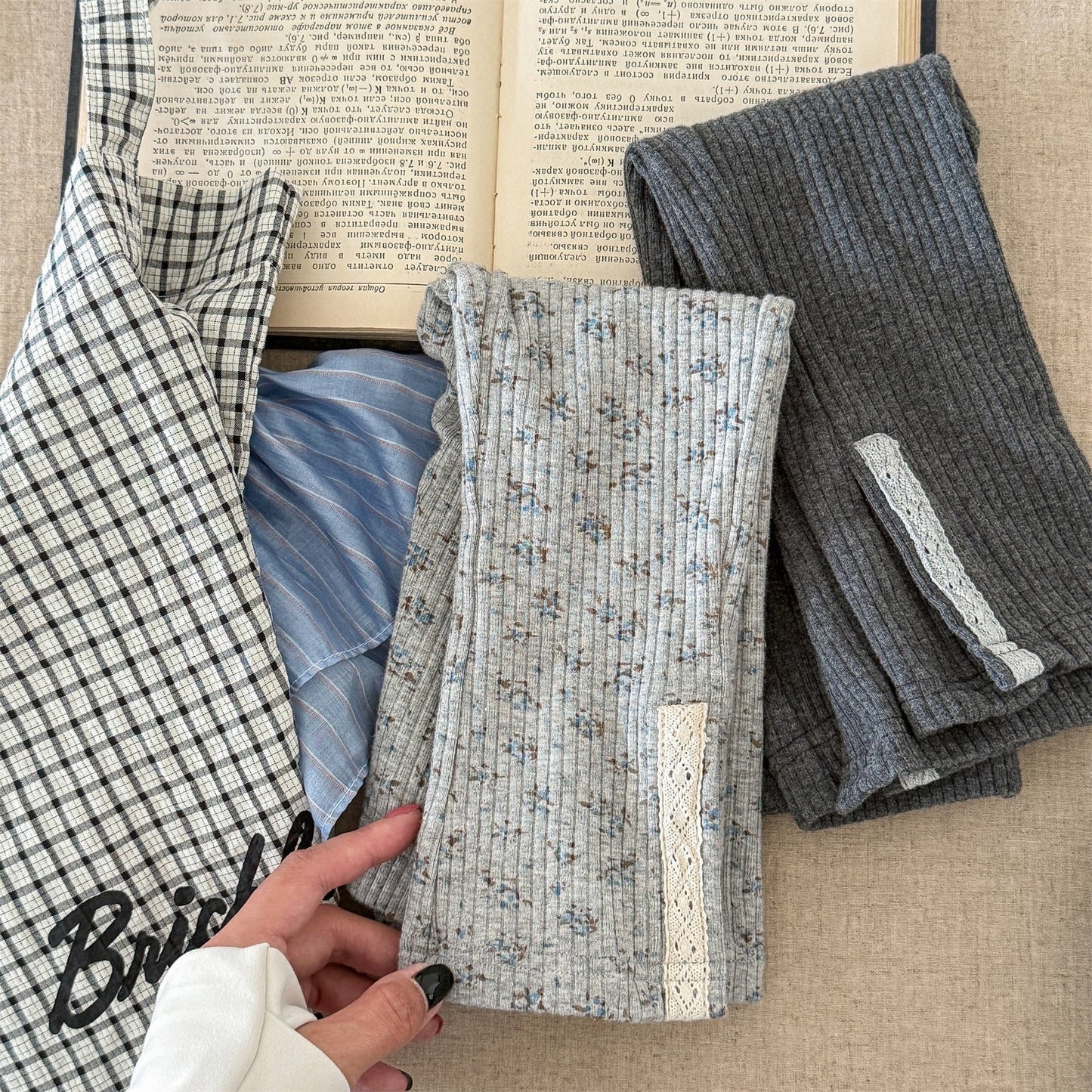 レギンスパンツ レースパッチスリットリブレギンスパンツ【mh0010908】