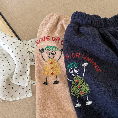 ロングパンツ・スウェットパンツ 刺繍入りコーラルベルベットジョガーパンツ裏起毛あったかボトムス【mh0010911】