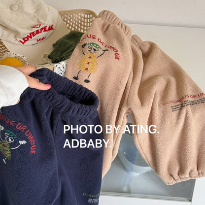 ロングパンツ・スウェットパンツ 刺繍入りコーラルベルベットジョガーパンツ裏起毛あったかボトムス【mh0010911】