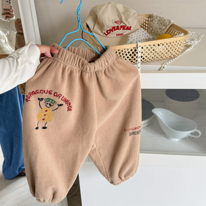 ロングパンツ・スウェットパンツ 刺繍入りコーラルベルベットジョガーパンツ裏起毛あったかボトムス【mh0010911】