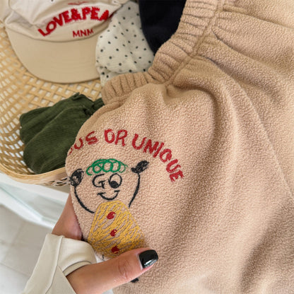 ロングパンツ・スウェットパンツ 刺繍入りコーラルベルベットジョガーパンツ裏起毛あったかボトムス【mh0010911】