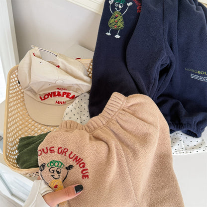 ロングパンツ・スウェットパンツ 刺繍入りコーラルベルベットジョガーパンツ裏起毛あったかボトムス【mh0010911】