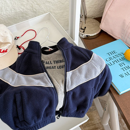 ショートコート・ジャケット・ジャンパー バイカラージップアップフリースジャケットブルゾン裏起毛防寒アウター【mh0010912】