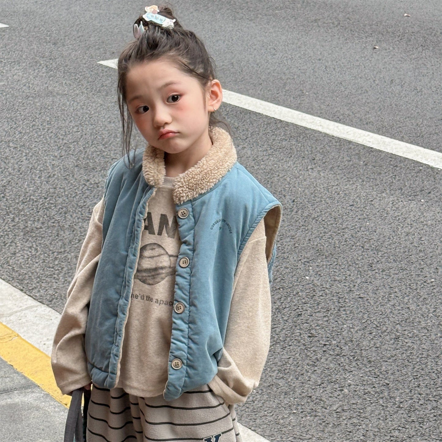 ベスト ボア襟コーデュロイキルティングベスト刺繍入りアウター【mh0010915】