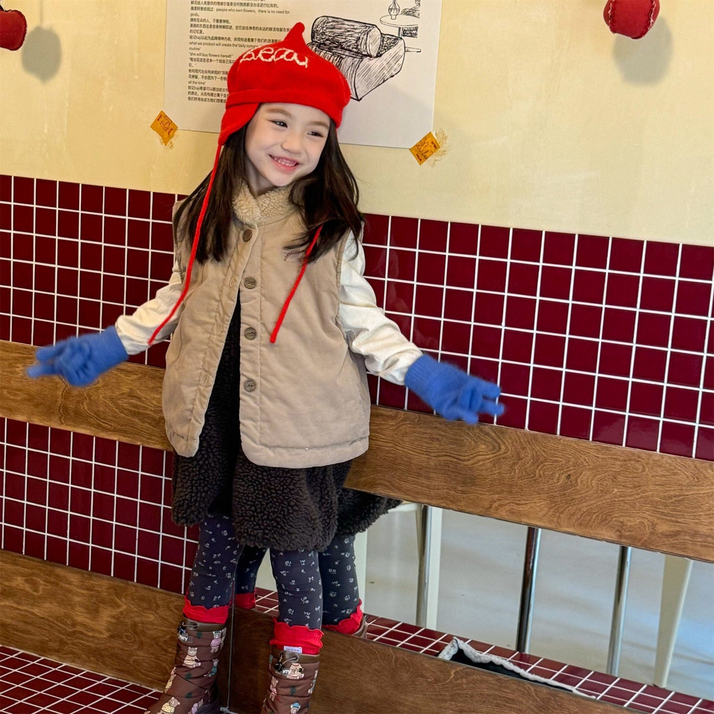 ベスト ボア襟コーデュロイキルティングベスト刺繍入りアウター【mh0010915】