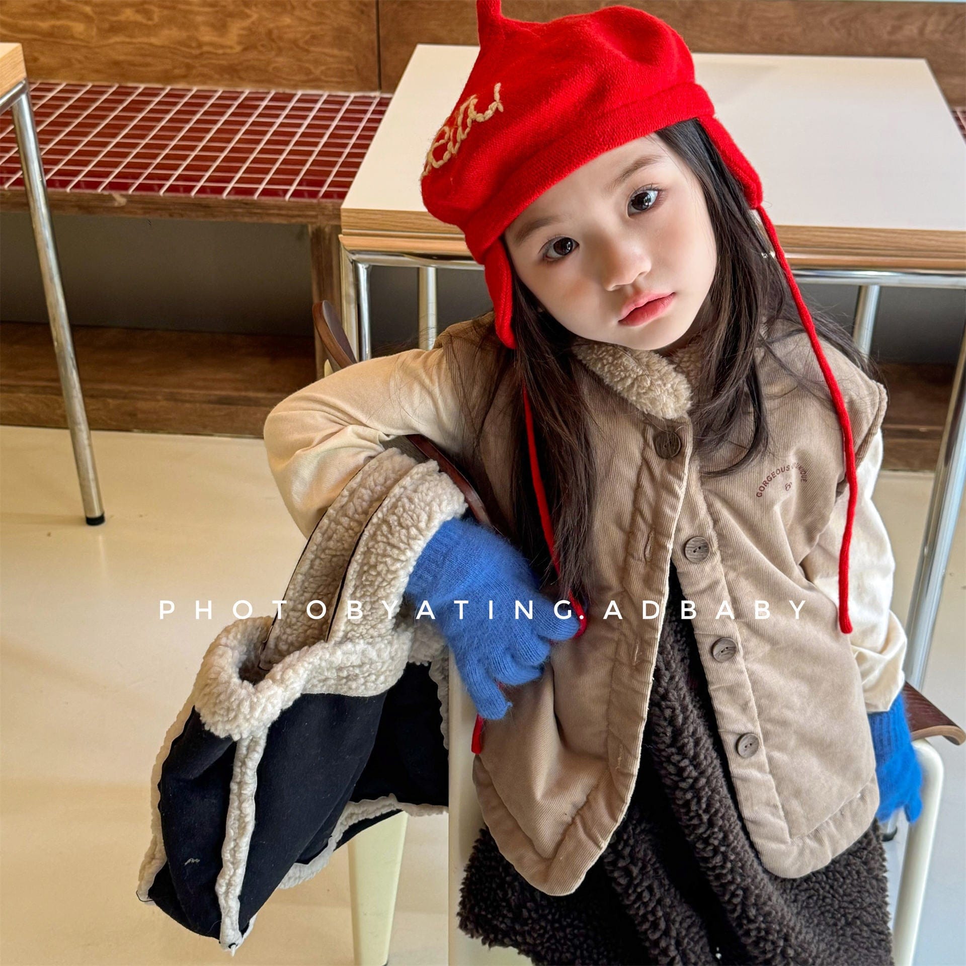 ベスト ボア襟コーデュロイキルティングベスト刺繍入りアウター【mh0010915】