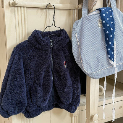 ショートコート・ジャケット・ジャンパー ボアジャケット アウター ジップアップ 腕ライン 刺繍入り もこもこ素材【mh0011398】