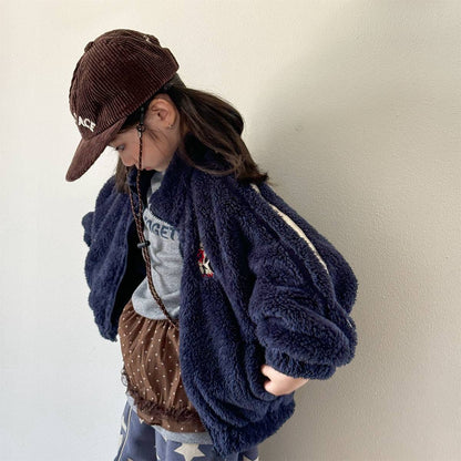 ショートコート・ジャケット・ジャンパー ボアジャケット アウター ジップアップ 腕ライン 刺繍入り もこもこ素材【mh0011398】