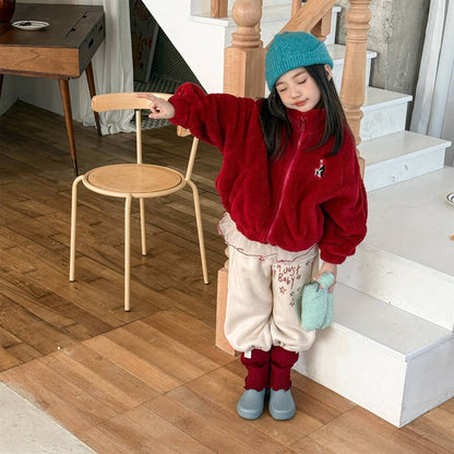 ショートコート・ジャケット・ジャンパー ボアジャケット アウター ジップアップ 腕ライン 刺繍入り もこもこ素材【mh0011398】