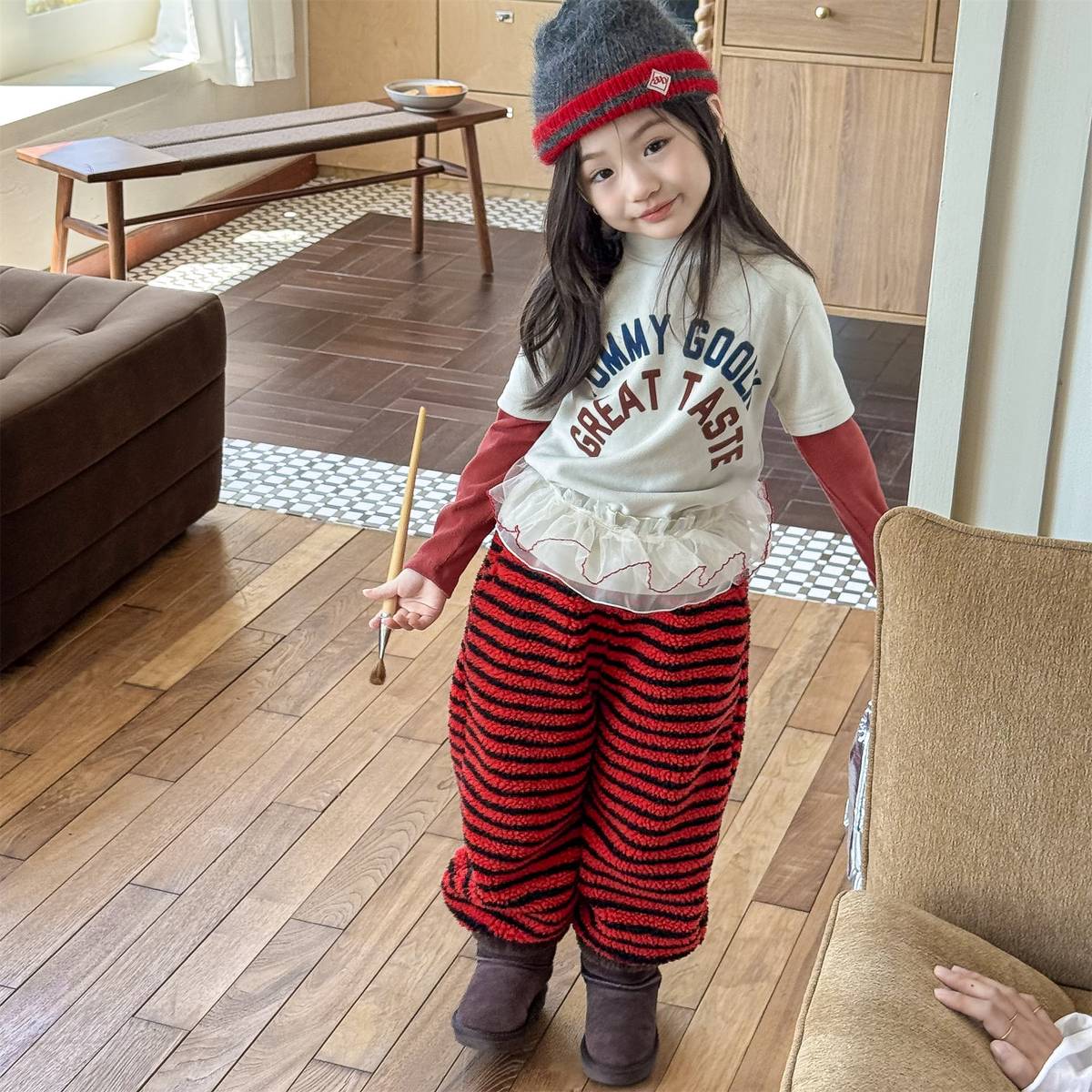 ロングパンツ・スウェットパンツ ロングパンツ シープボア ボーダー柄 もこもこボア 長ズボン【mh0011400】