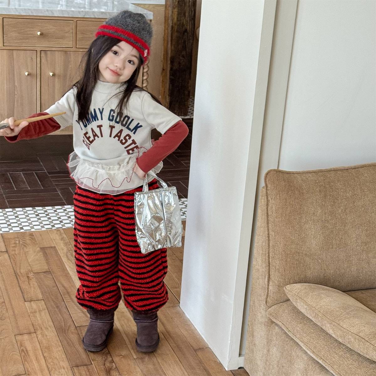 ロングパンツ・スウェットパンツ ロングパンツ シープボア ボーダー柄 もこもこボア 長ズボン【mh0011400】