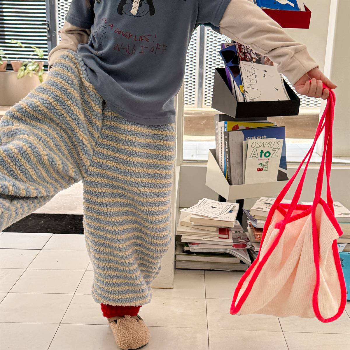 ロングパンツ・スウェットパンツ ロングパンツ シープボア ボーダー柄 もこもこボア 長ズボン【mh0011400】