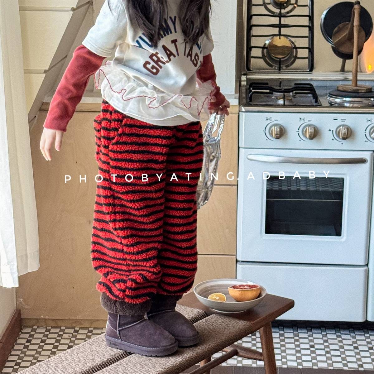 ロングパンツ・スウェットパンツ ロングパンツ シープボア ボーダー柄 もこもこボア 長ズボン【mh0011400】