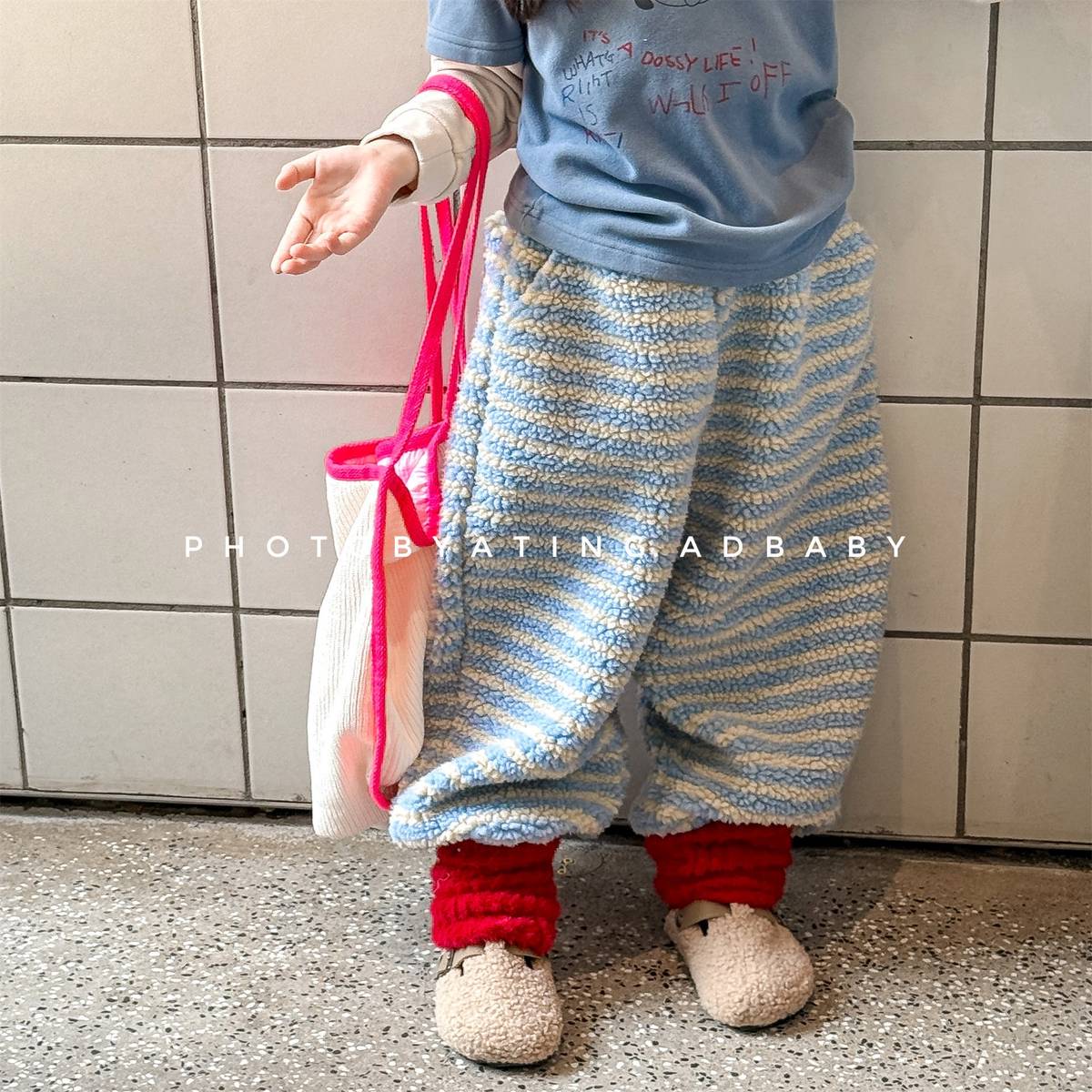 ロングパンツ・スウェットパンツ ロングパンツ シープボア ボーダー柄 もこもこボア 長ズボン【mh0011400】