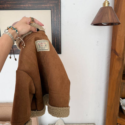 ショートコート・ジャケット・ジャンパー フェイクムートンジャケット ボア裏地 スエード調素材 もこもこアウター【mh0011404】