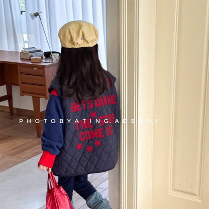 ベスト キルティングベスト ノースリーブ 刺繍ロゴ 中綿入り アウター【mh0011411】