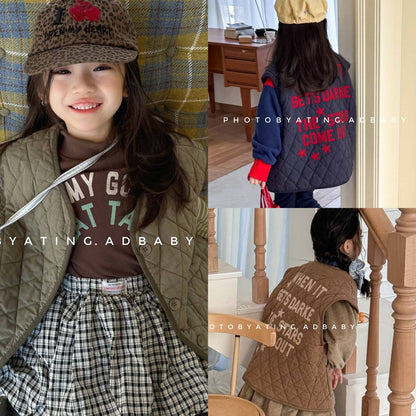 ベスト キルティングベスト ノースリーブ 刺繍ロゴ 中綿入り アウター【mh0011411】