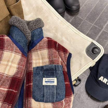 ベスト チェック柄ベスト 裏ボア デニムポケット 中綿入り アウター【mh0011418】