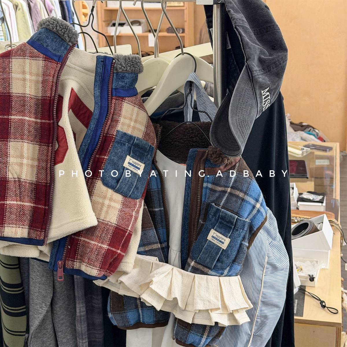 ベスト チェック柄ベスト 裏ボア デニムポケット 中綿入り アウター【mh0011418】