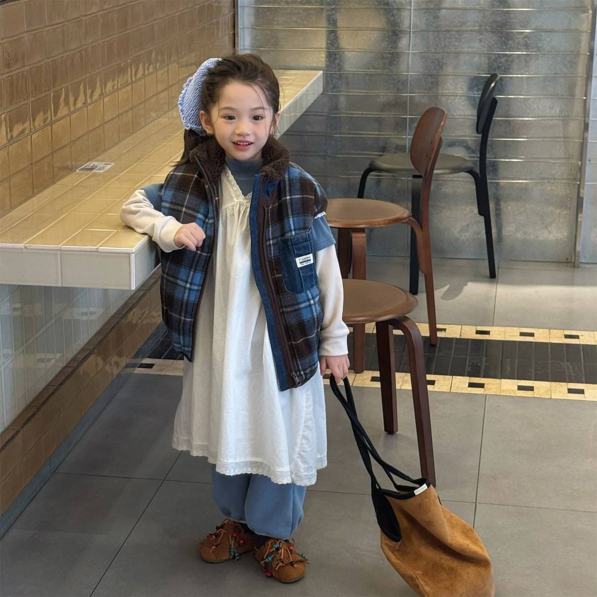 ベスト チェック柄ベスト 裏ボア デニムポケット 中綿入り アウター【mh0011418】