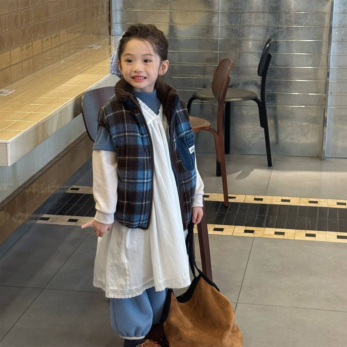 ベスト チェック柄ベスト 裏ボア デニムポケット 中綿入り アウター【mh0011418】