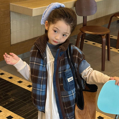 ベスト チェック柄ベスト 裏ボア デニムポケット 中綿入り アウター【mh0011418】