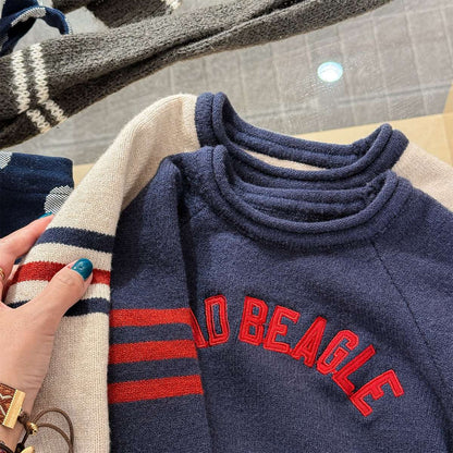 ニット・セーター 長袖セーター ニット素材 ラグラン袖 刺繡ロゴ トップス【mh0011422】