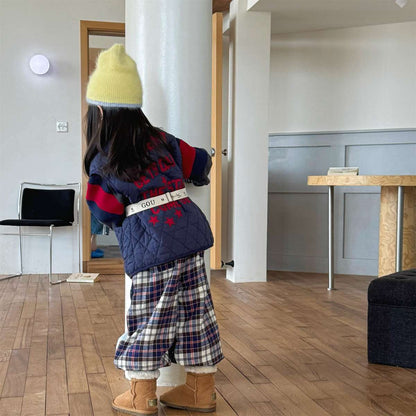 ロングパンツ・スウェットパンツ パッチワークロングパンツ デニム調 キルティング 中綿入り【mh0011424】