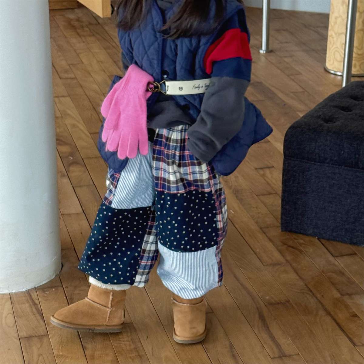 ロングパンツ・スウェットパンツ パッチワークロングパンツ デニム調 キルティング 中綿入り【mh0011424】