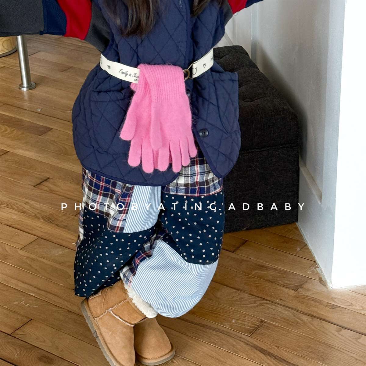 ロングパンツ・スウェットパンツ パッチワークロングパンツ デニム調 キルティング 中綿入り【mh0011424】